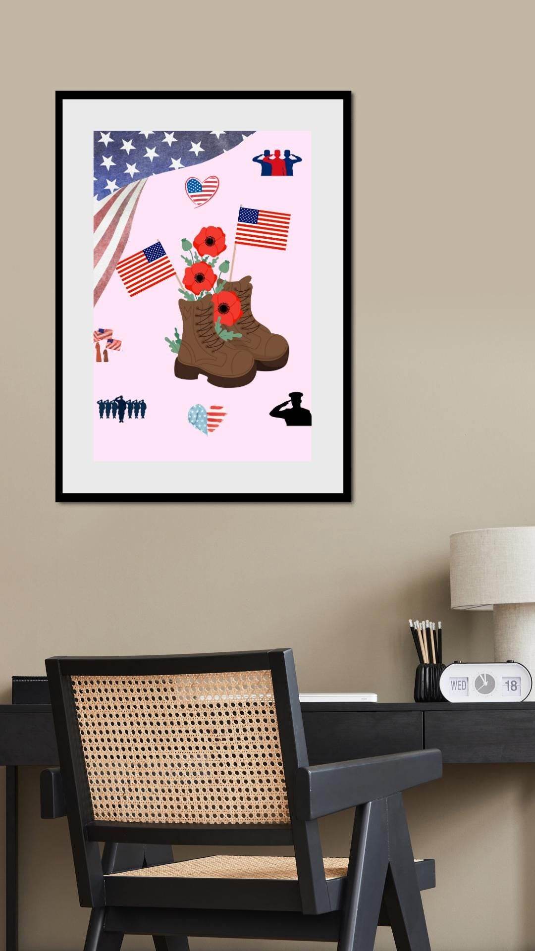 Memorial Day Printable Poster - Patriotic Digital Art Digital product memorial-day-printable-poster-office-decor-black-frame-veteran My Store