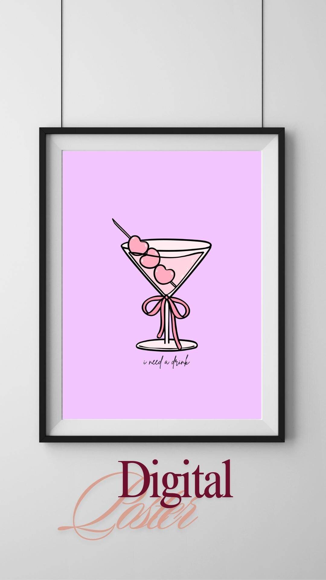 Pink Cocktail Wall Art Digital Download Digital product minimalist-pink-cocktail-wall-art-digital-download-framed-poster-pink-background My Store