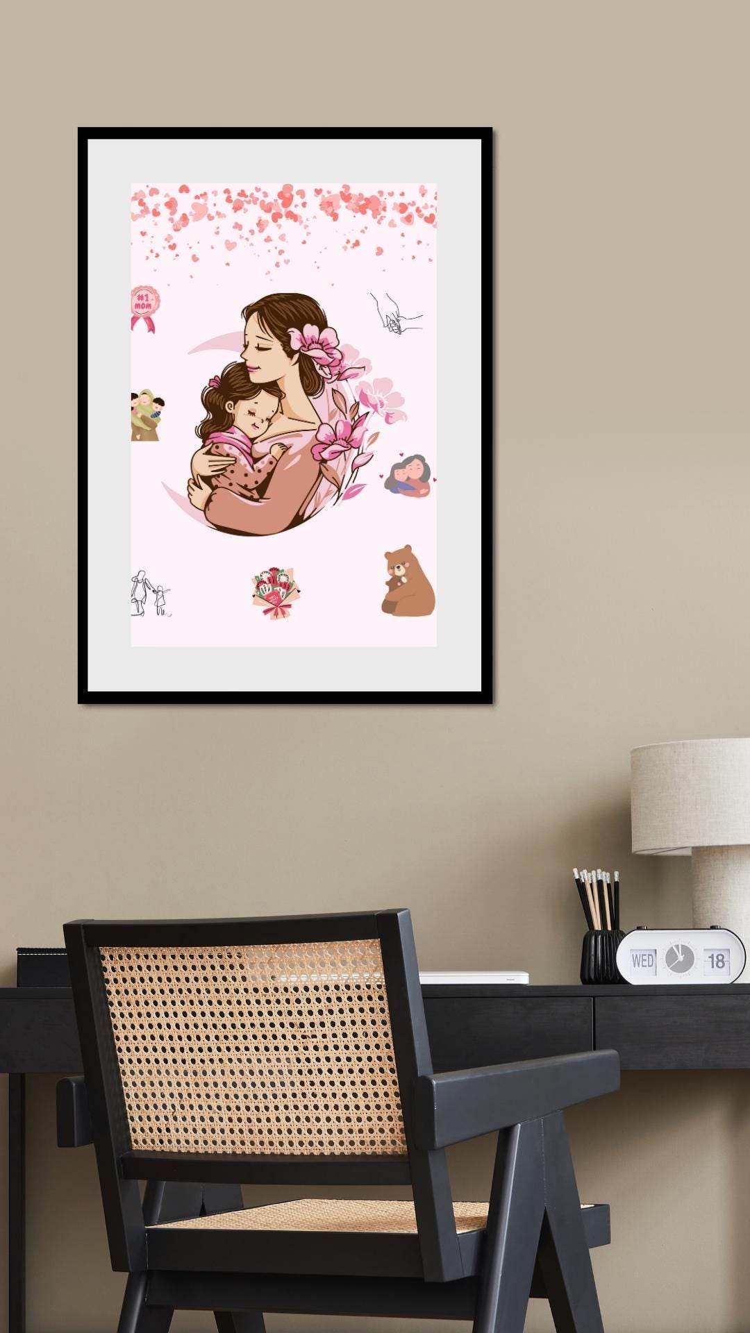 Mother and Daughter Hug Art Download - Digital Print Digital product mother-and-daughter-hug-art-download-black-frame-office-wall My Store
