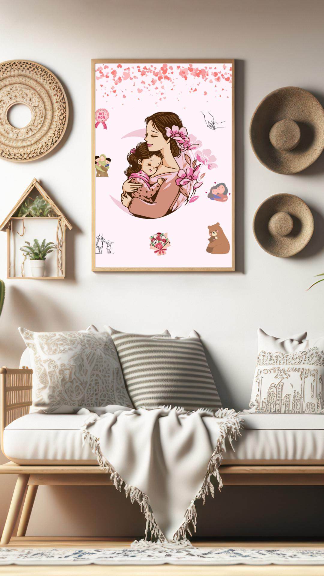 Mother and Daughter Hug Art Download - Digital Print Digital product mother-and-daughter-hug-art-download-canvas-framed-living-room My Store