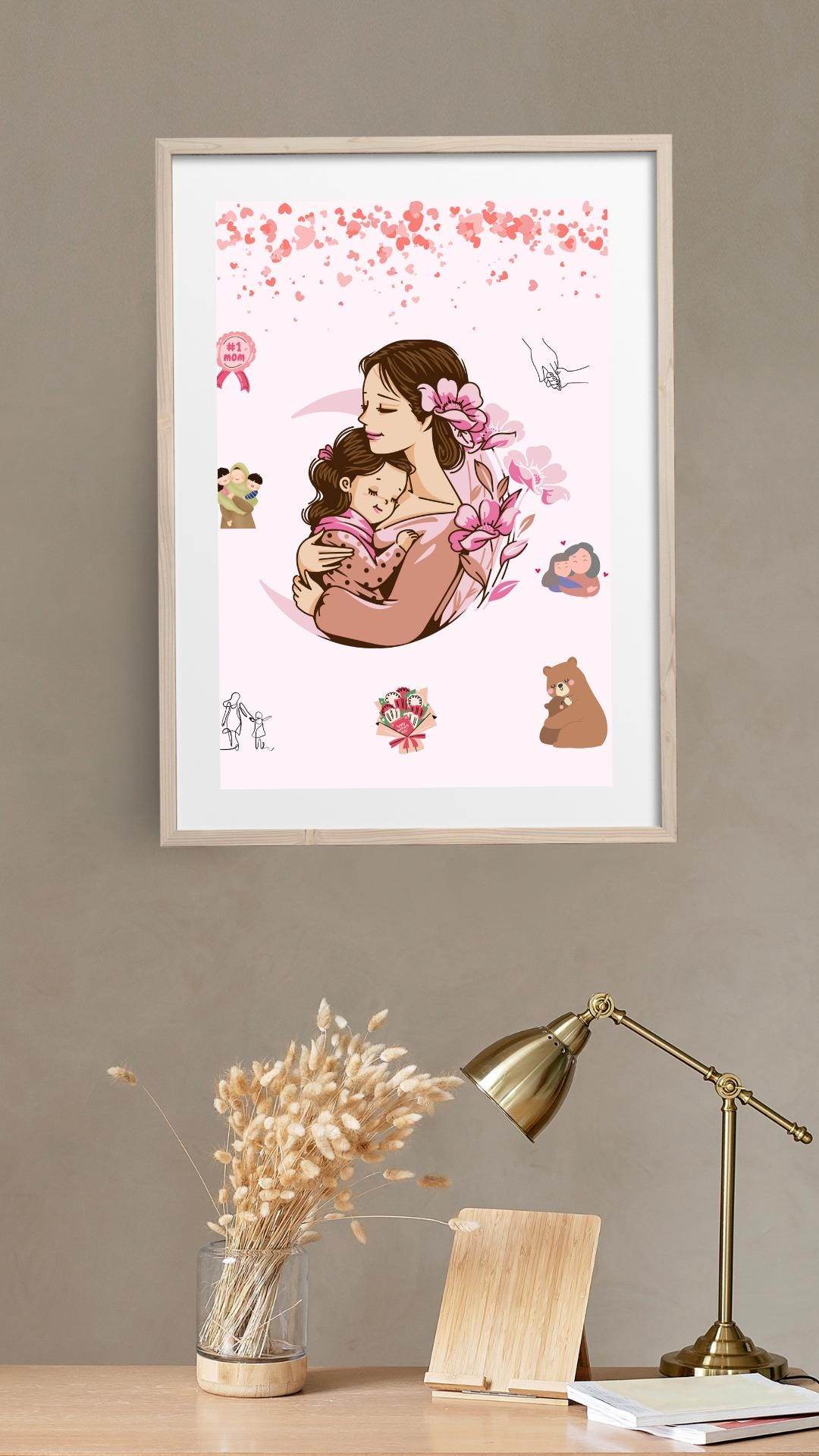 Mother and Daughter Hug Art Download - Digital Print Digital product mother-and-daughter-hug-art-download-light-wood-frame-wall My Store
