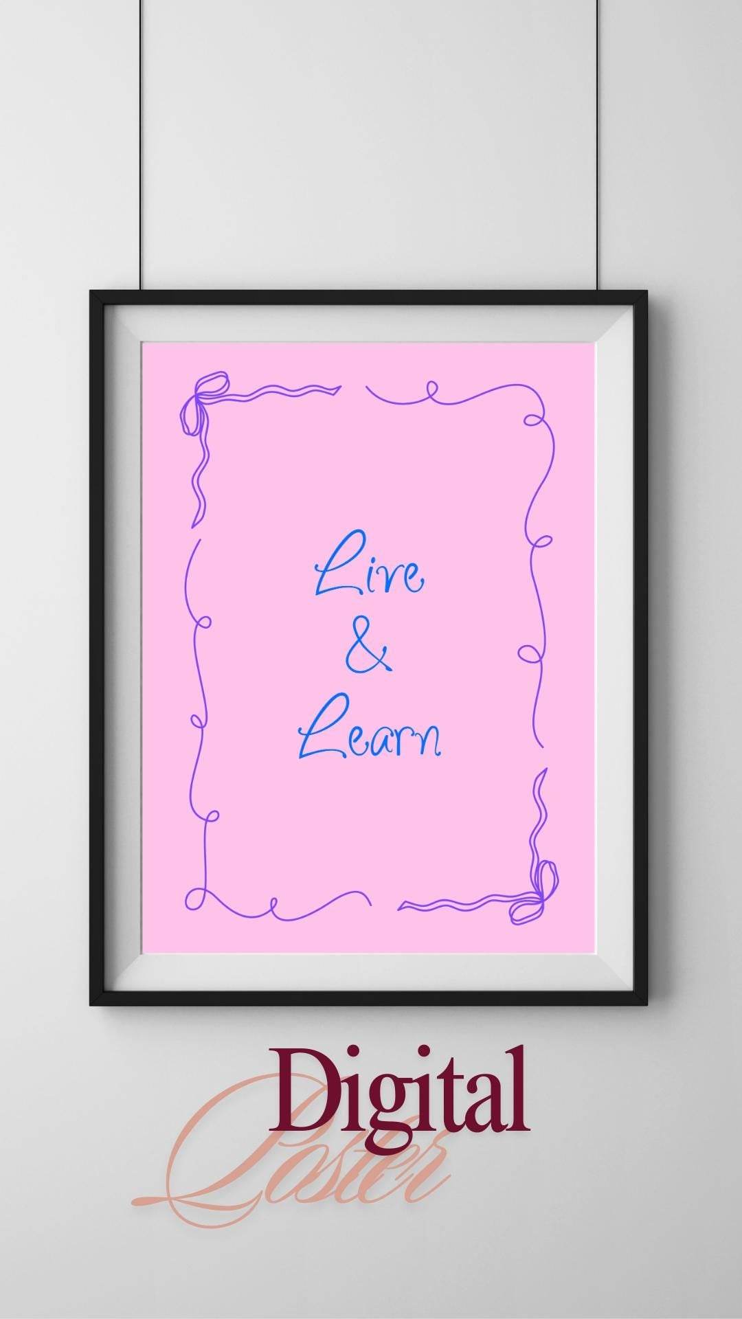 Motivational Pink Wall Art Digital Download - Live and Learn Digital product motivational-pink-wall-art-live-learn-pink-background My Store