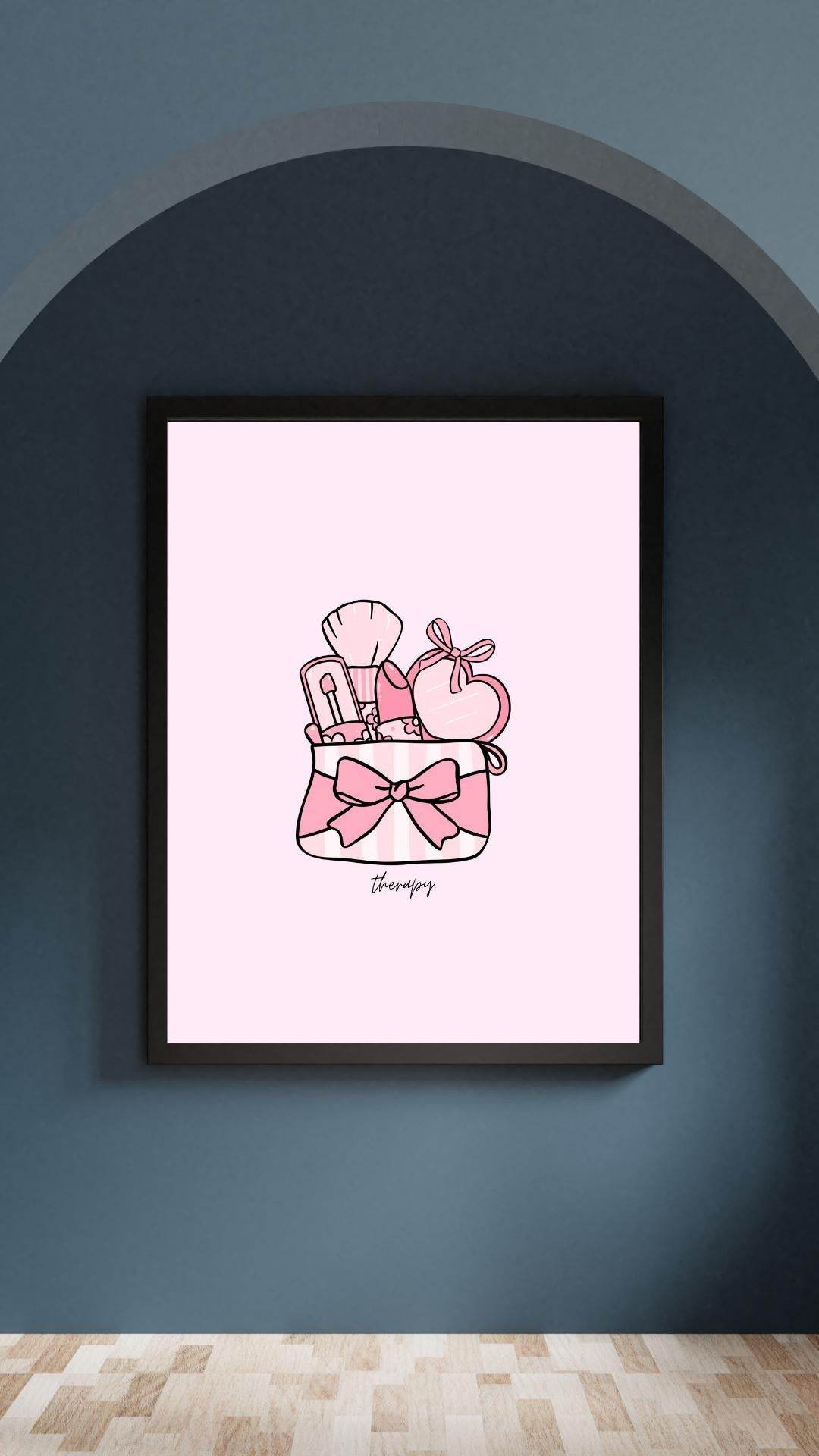 Pink Beauty Bag Printable Decor Digital Art Digital product pink-beauty-bag-printable-decor-black-frame-minimalist My Store