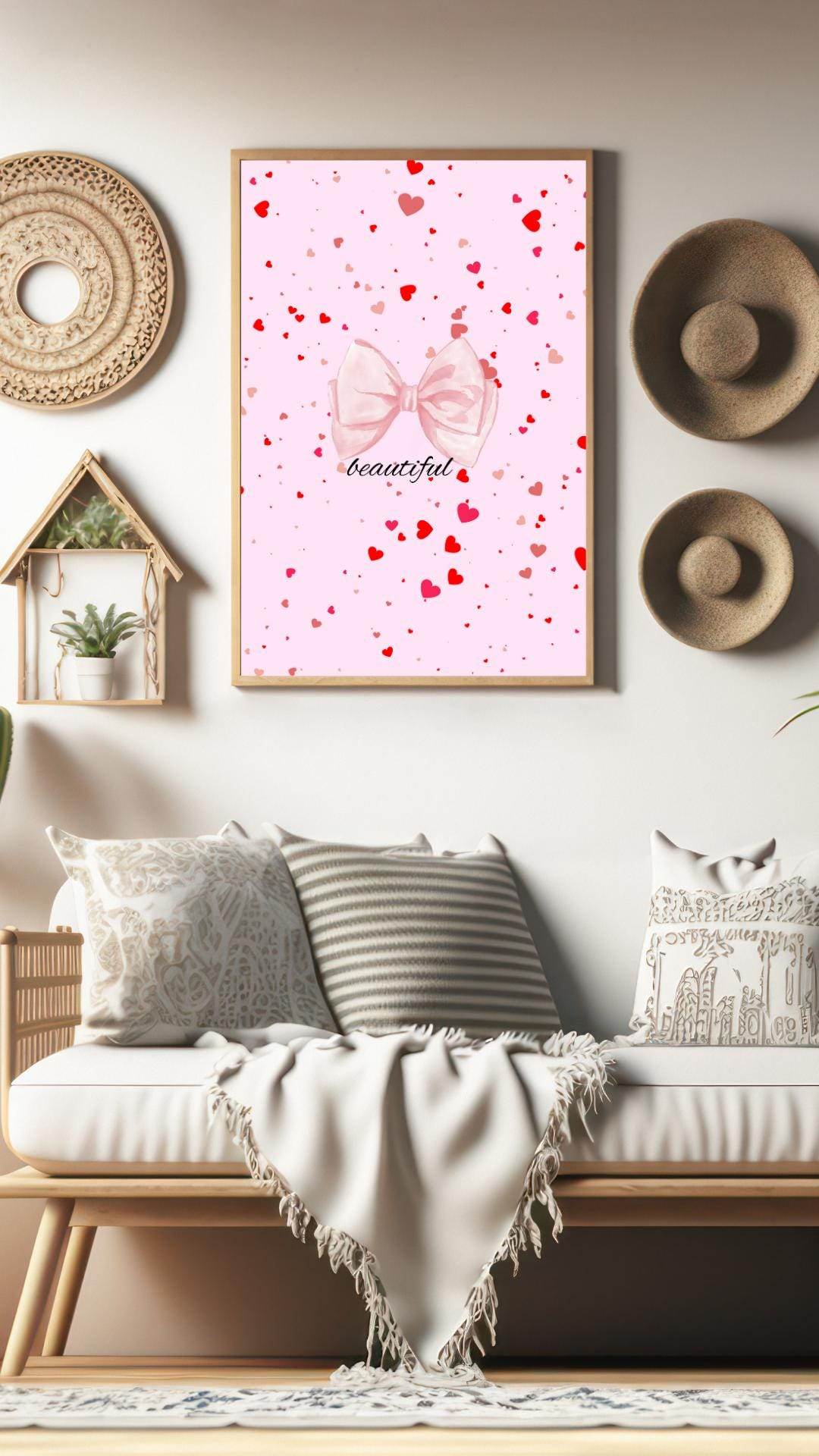 Pink Bow Printable Wall Decor - Digital Download Digital product pink-bow-printable-wall-decor-living-room-decor My Store