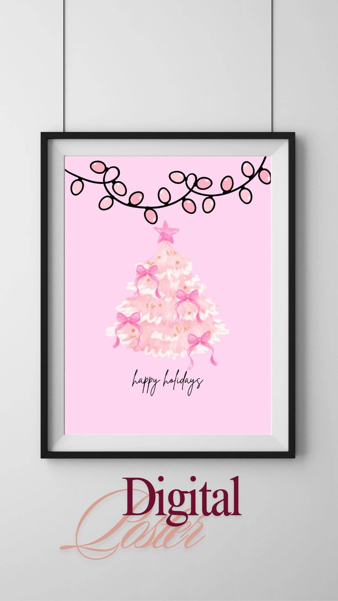 Pink Christmas Tree Wall Art Digital Download Digital product pink-christmas-tree-wall-art-black-frame-closeup-pink My Store
