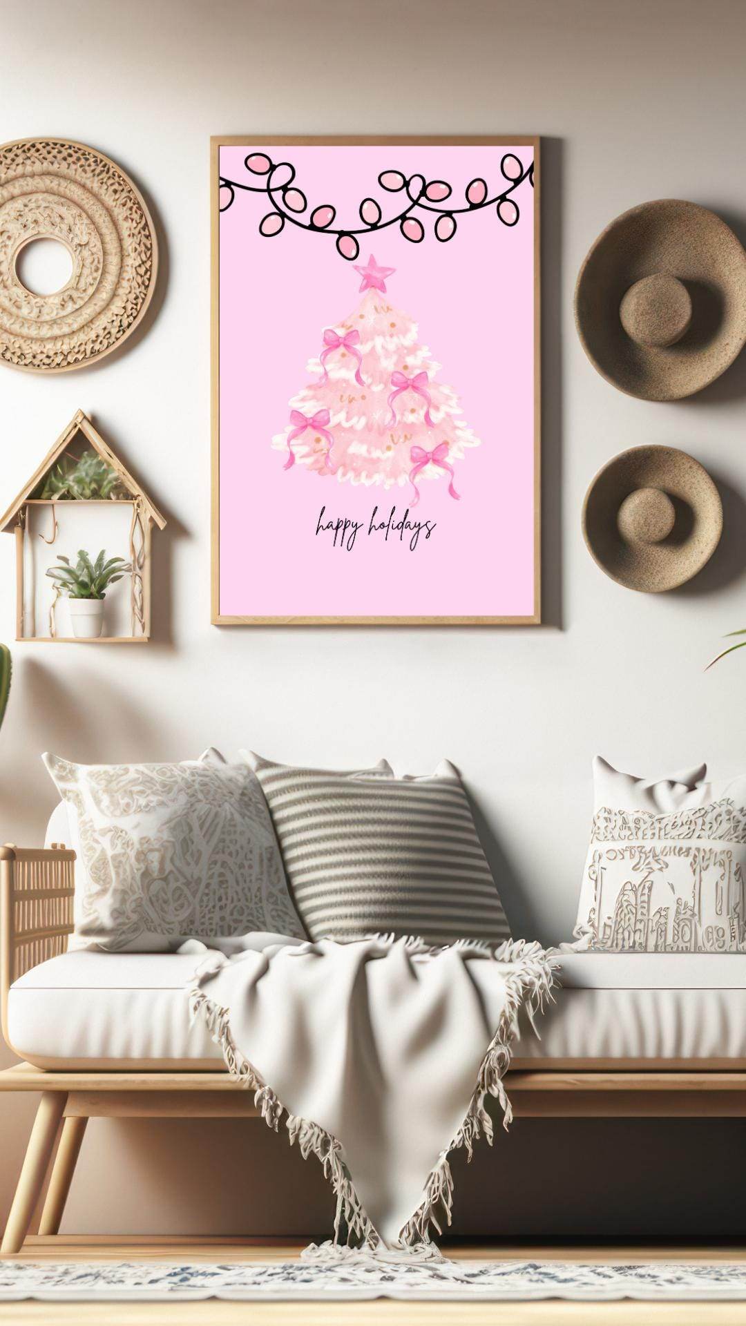 Pink Christmas Tree Wall Art Digital Download Digital product pink-christmas-tree-wall-art-living-room-wall-decor My Store