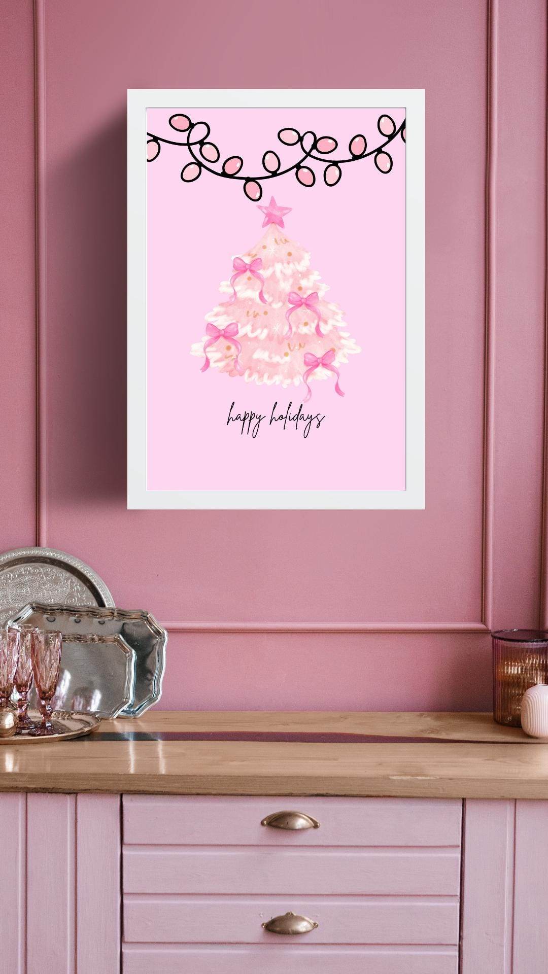 Pink Christmas Tree Wall Art Digital Download Digital product pink-christmas-tree-wall-art-white-frame-pink-wall My Store