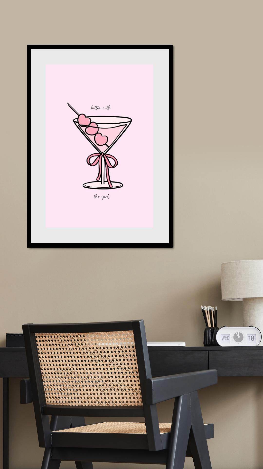 Pink Cocktail Digital Print - Stylish Digital Art Digital product pink-cocktail-digital-print-black-frame-office-wall My Store