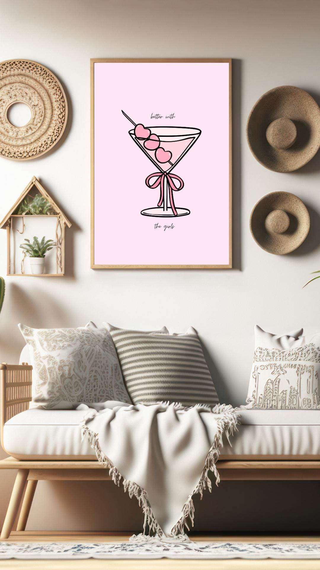 Pink Cocktail Digital Print - Stylish Digital Art Digital product pink-cocktail-digital-print-living-room-wall-decoration My Store