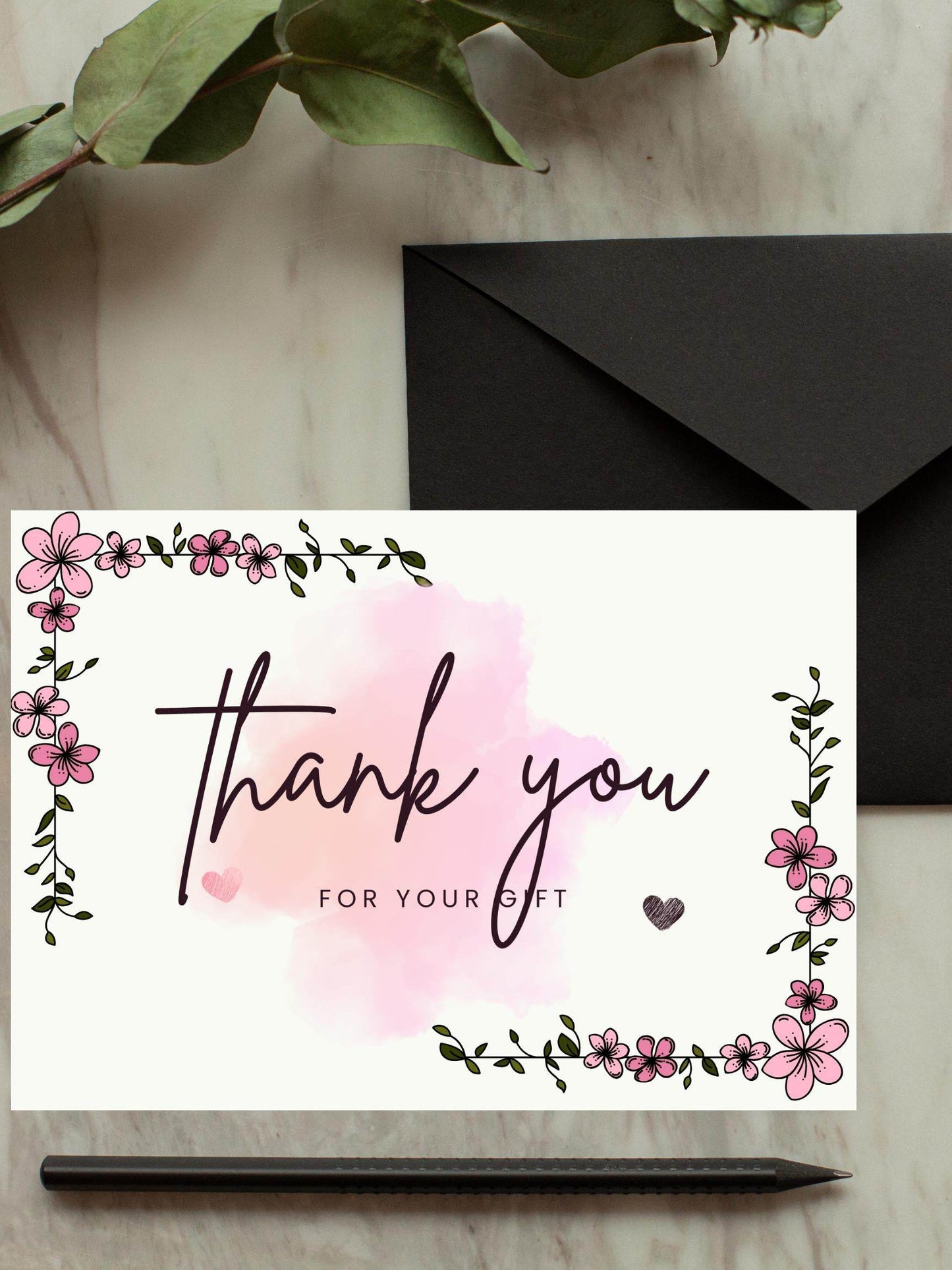 Printable Floral Thank You Card - Elegant Design Digital product printable-floral-thank-you-card-black-envelope-background My Store