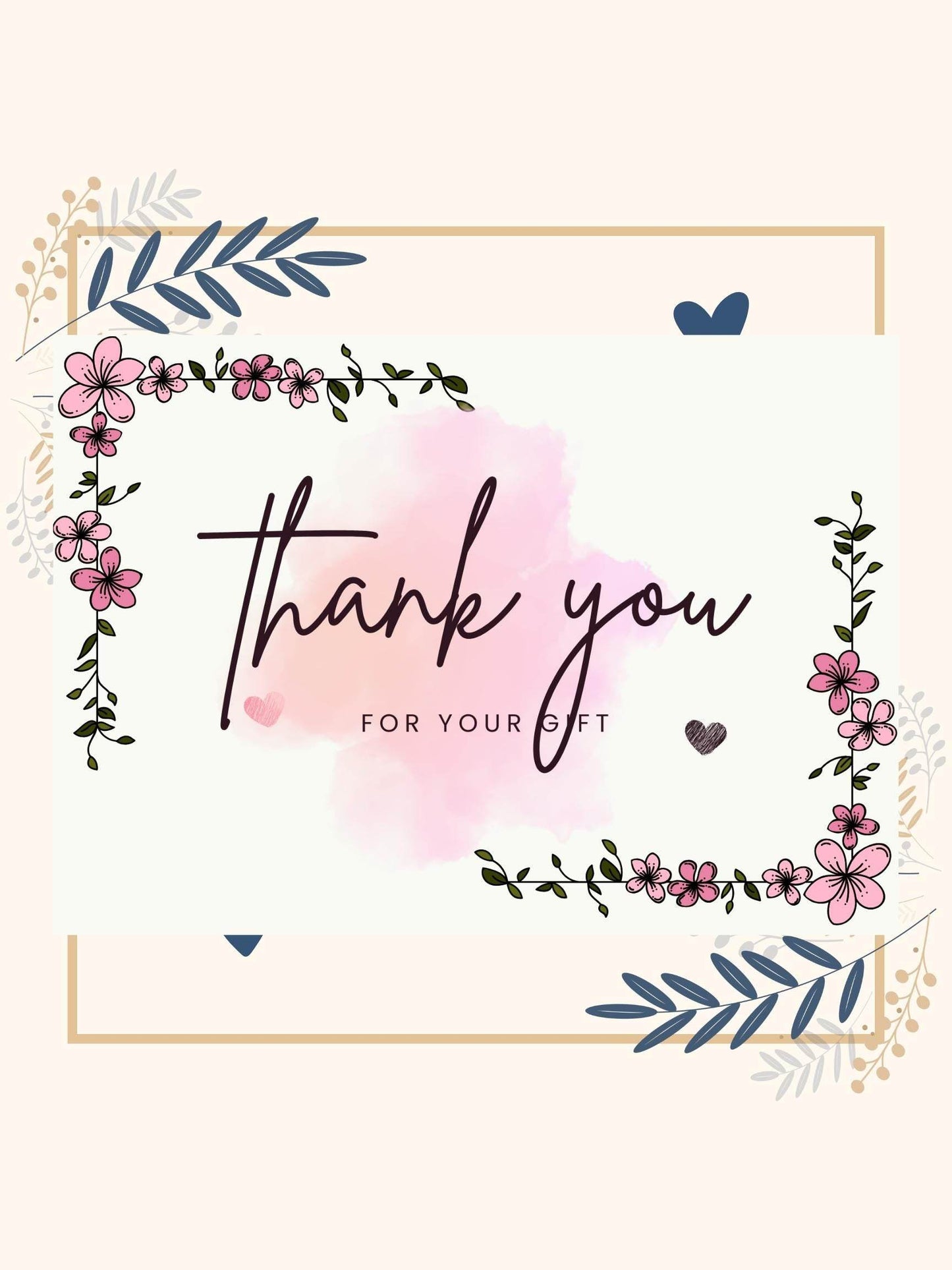 Printable Floral Thank You Card - Elegant Design Digital product printable-floral-thank-you-card-pink-blue-abstract-flowers My Store
