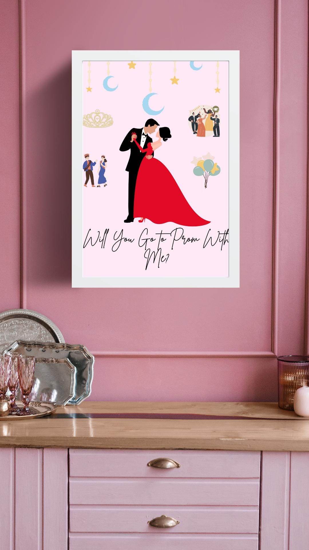 Romantic Prom Proposal Poster Digital Download Digital product romantic-prom-proposal-poster-framed-pink-wall-background My Store