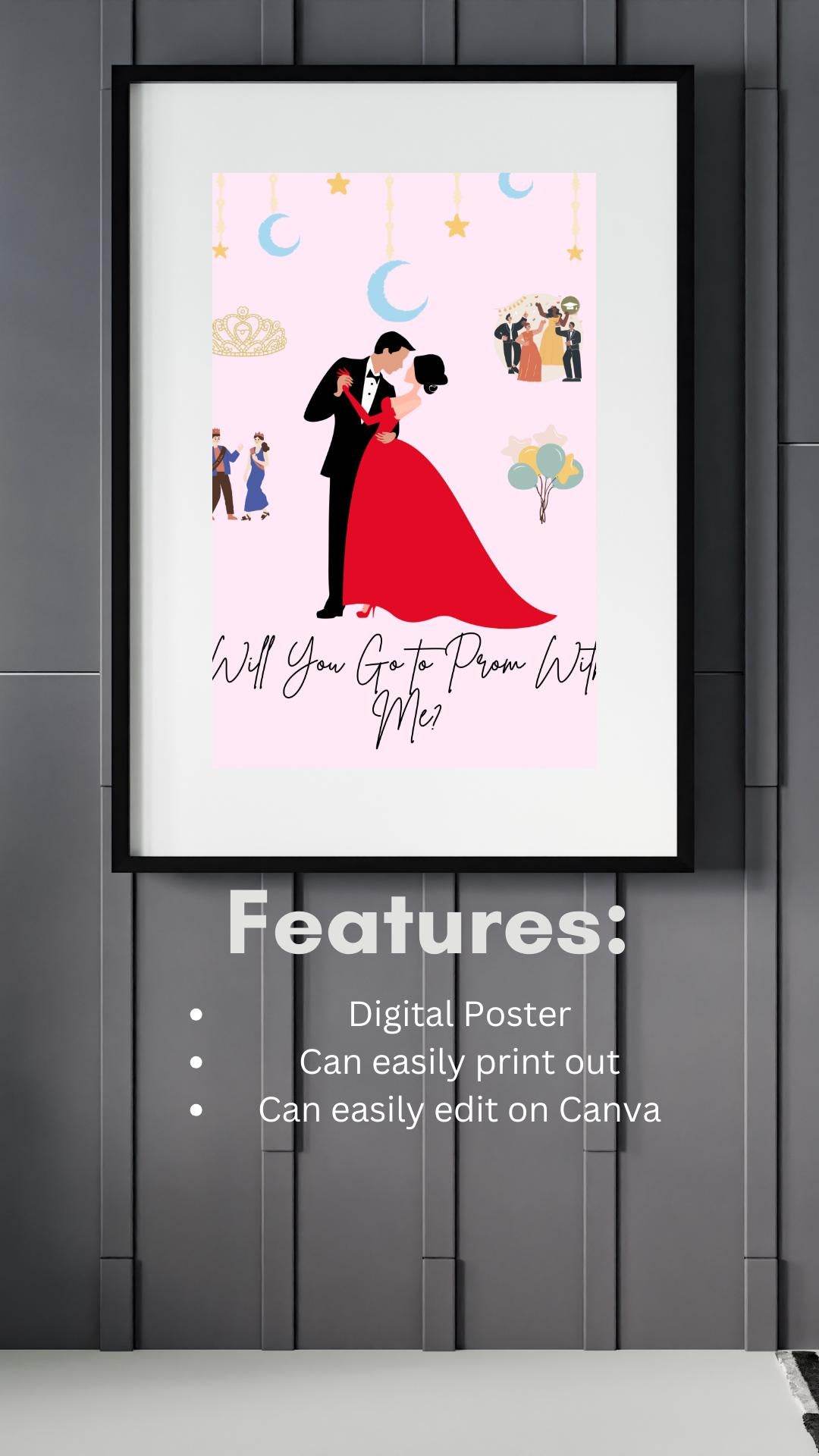 Romantic Prom Proposal Poster Digital Download Digital product romantic-prom-proposal-poster-framed-white-wall-background My Store