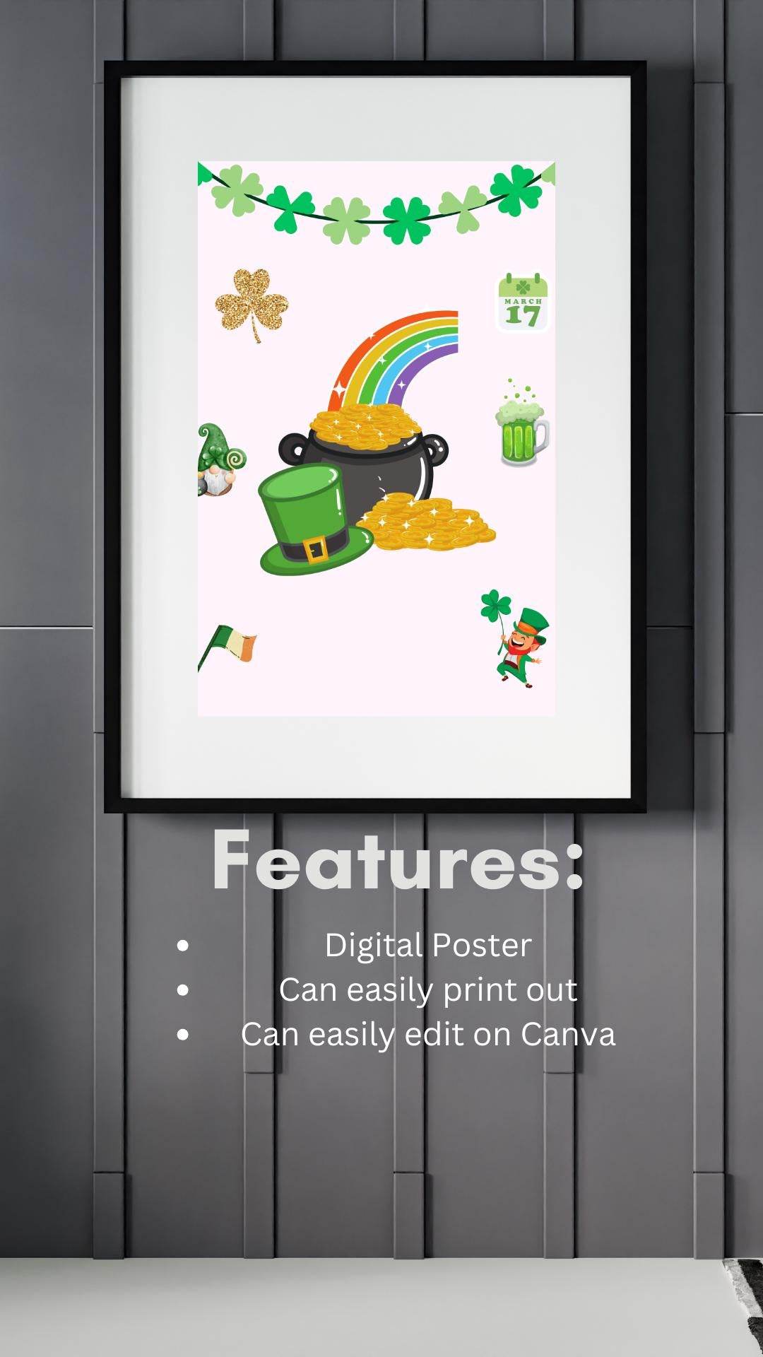 St. Patrick's Day Digital Poster with Rainbow & Gold Digital product st-patricks-day-digital-poster-features-text-description My Store