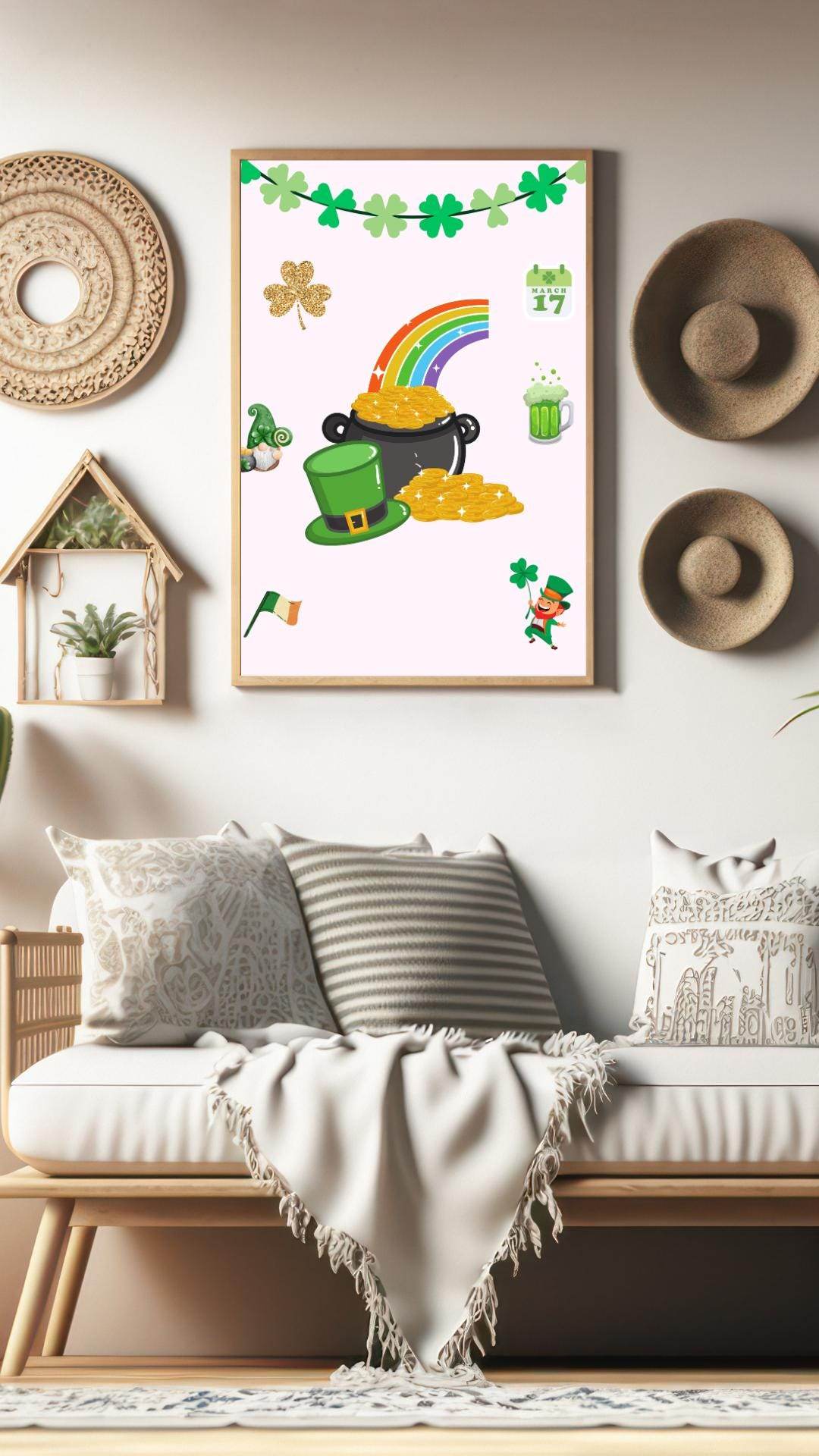 St. Patrick's Day Digital Poster with Rainbow & Gold Digital product st-patricks-day-digital-poster-living-room-wall-decor My Store