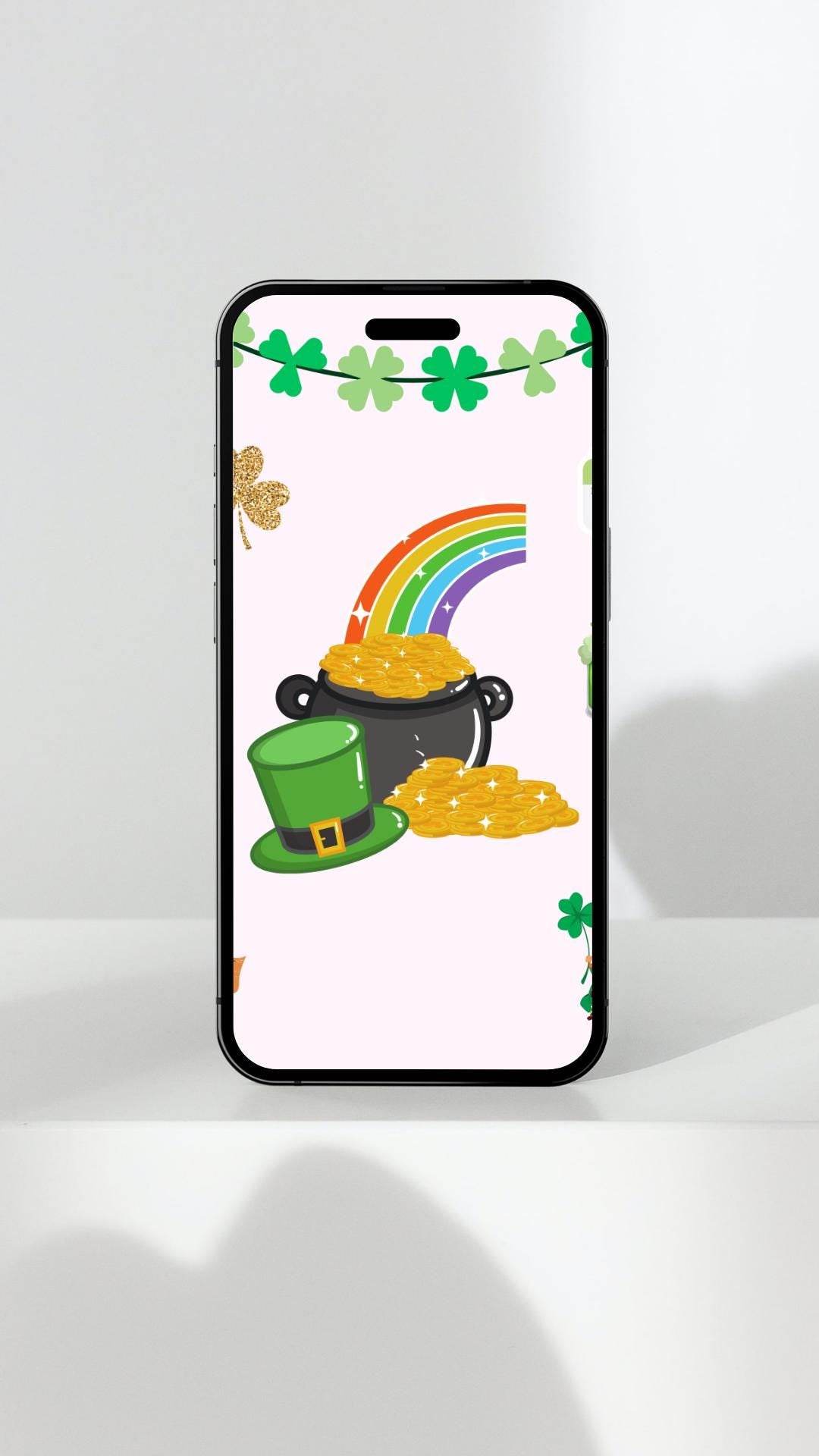 St. Patrick's Day Digital Poster with Rainbow & Gold Digital product st-patricks-day-digital-poster-mobile-phone-view My Store
