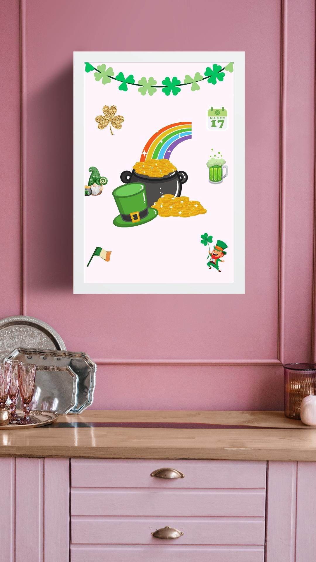 St. Patrick's Day Digital Poster with Rainbow & Gold Digital product st-patricks-day-digital-poster-pink-background-decor My Store