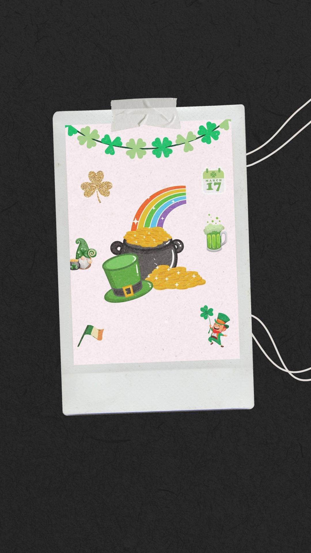 St. Patrick's Day Digital Poster with Rainbow & Gold Digital product st-patricks-day-digital-poster-polkadot-background-polaroid My Store