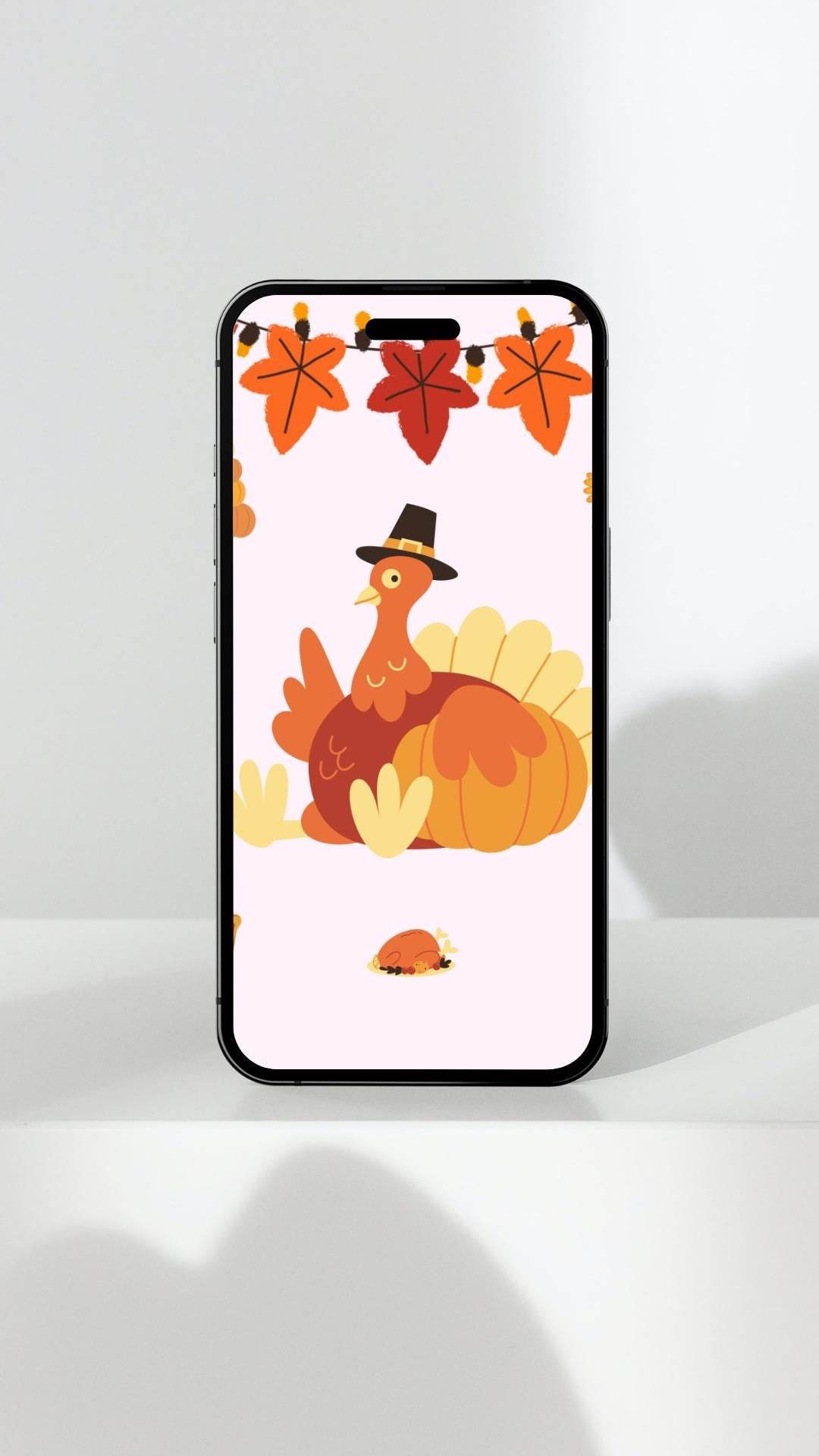 Thanksgiving Decor Digital Download - Cute Turkey Art Digital product thanksgiving-decor-digital-download-phone-screen-turkey-pumpkin My Store