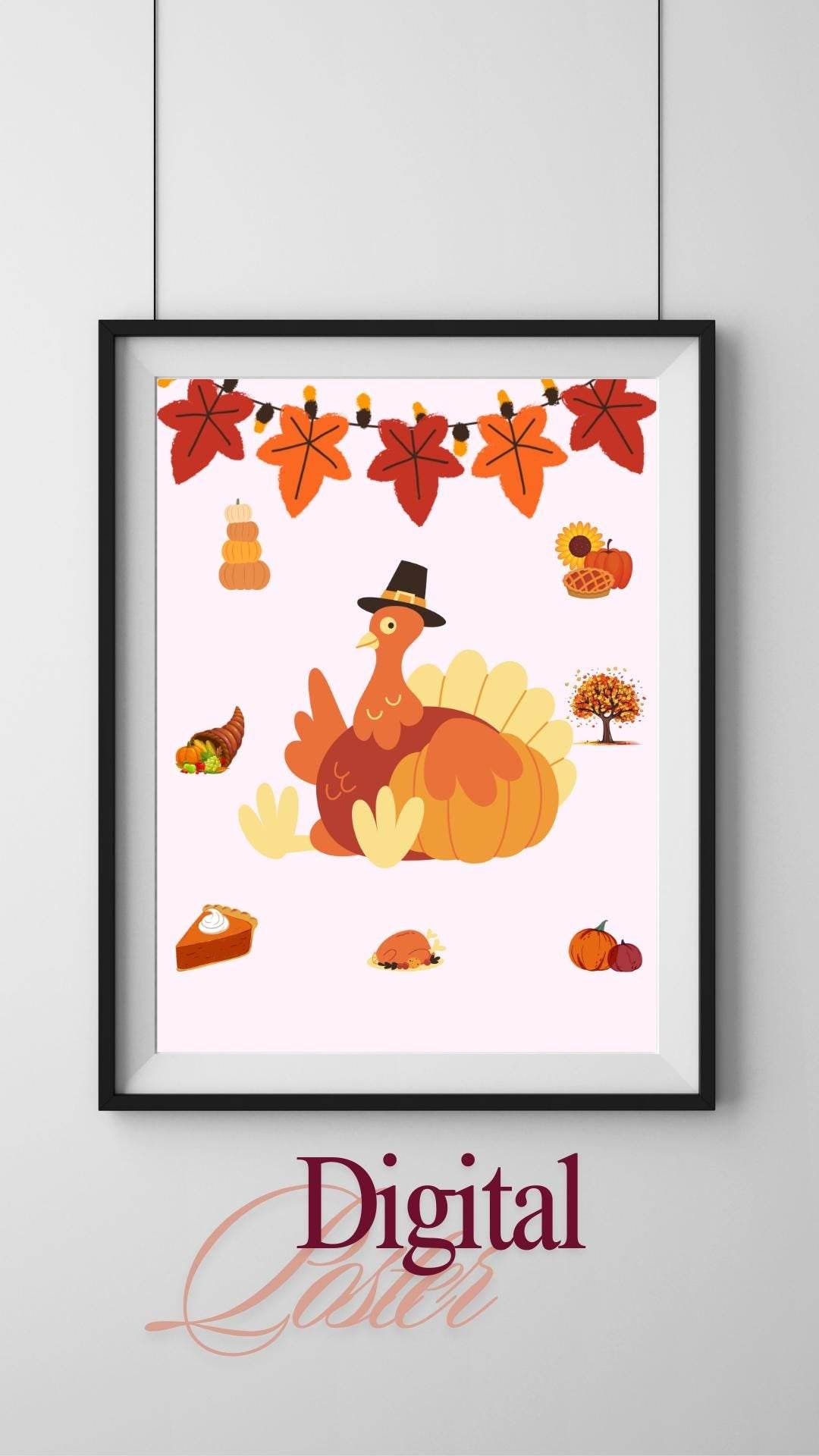 Thanksgiving Decor Digital Download - Cute Turkey Art Digital product thanksgiving-decor-digital-download-turkey-pumpkin-pie-leaf-garland My Store
