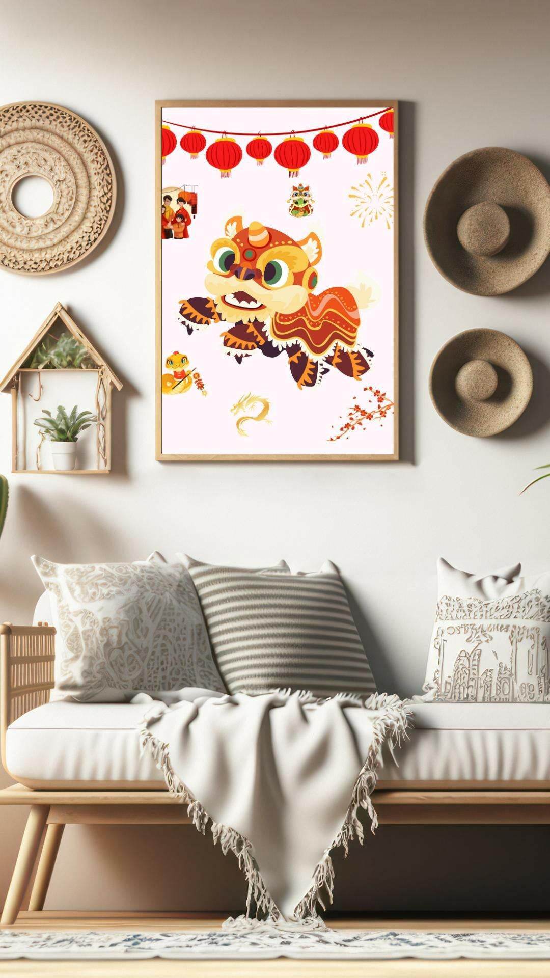 Chinese New Year Wall Art Digital Download Digital product vendor-chinese-new-year-wall-art-lion-dance-room-decor-style My Store