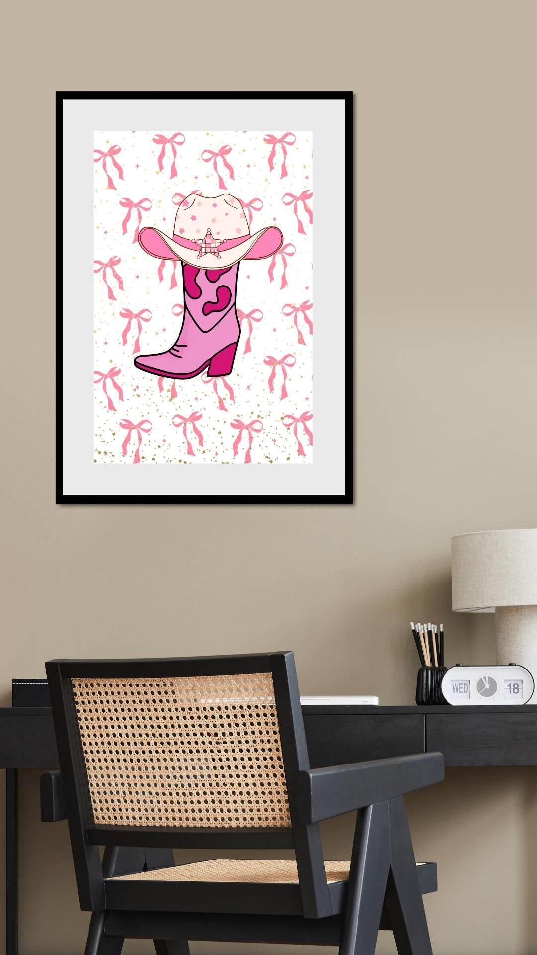 Pink Cowgirl Wall Art Digital Download Digital product vendor-pink-cowgirl-wall-art-office-wall-decor-black-frame My Store