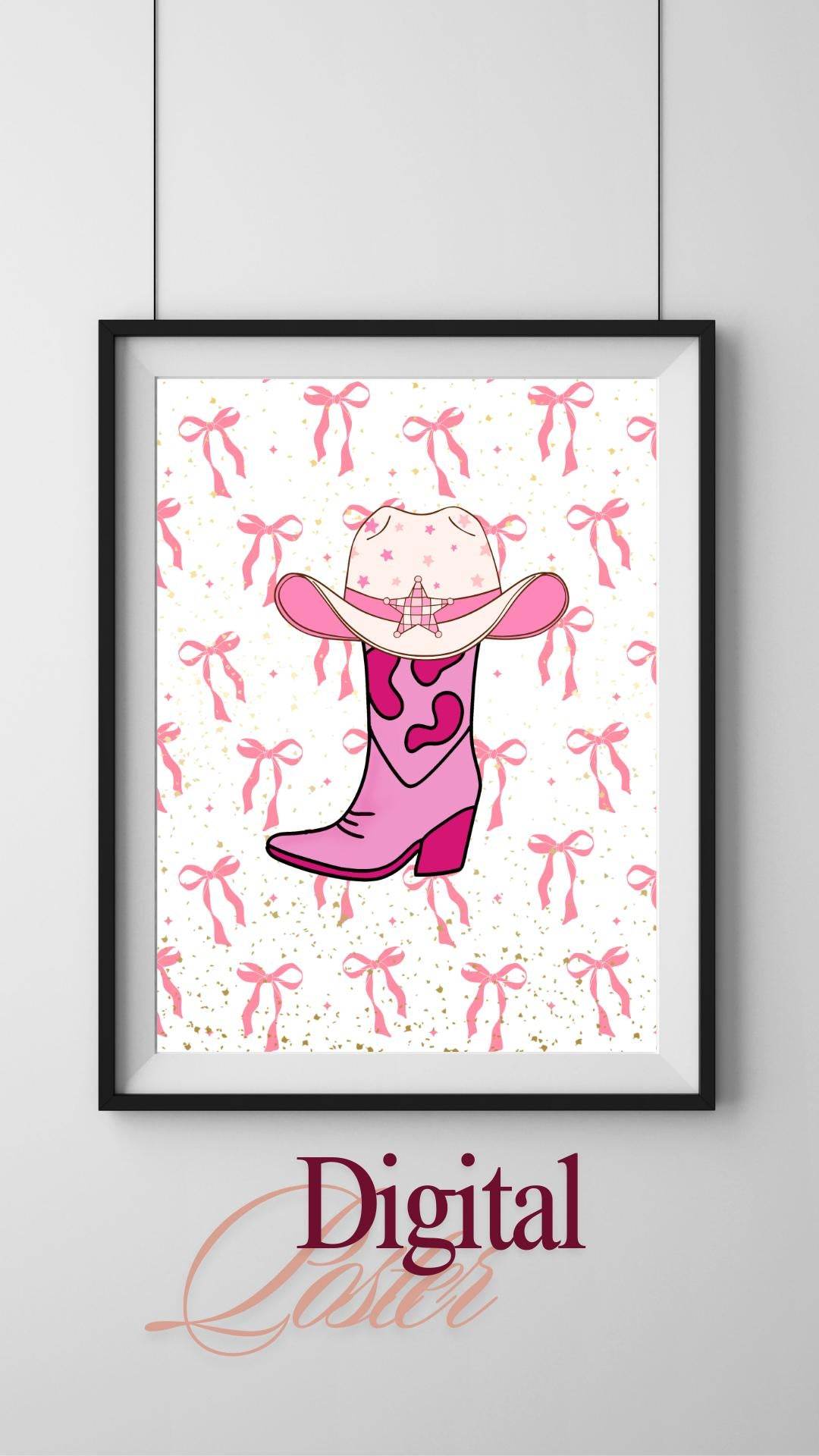 Pink Cowgirl Wall Art Digital Download Digital product vendor-pink-cowgirl-wall-art-pink-boot-hat-pattern My Store
