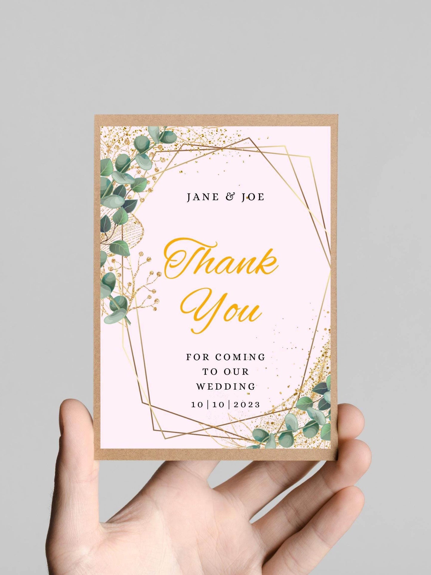 Wedding Thank You Card Digital Download - Editable Digital product wedding-thank-you-card-digital-download-kraft-border-eucalyptus My Store