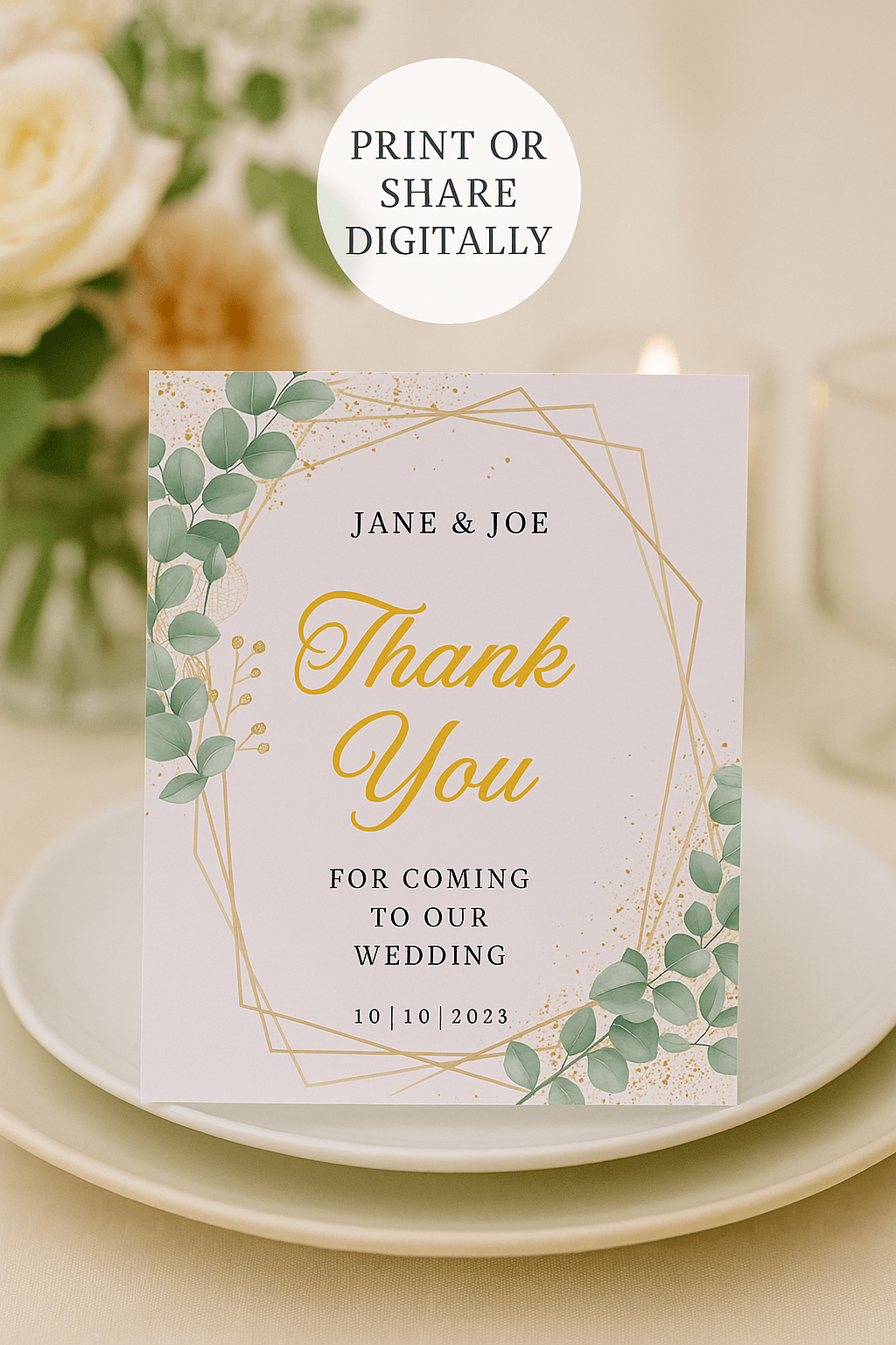 Wedding Thank You Card Digital Download - Editable Digital product wedding-thank-you-card-digital-download-plant-background-candle My Store