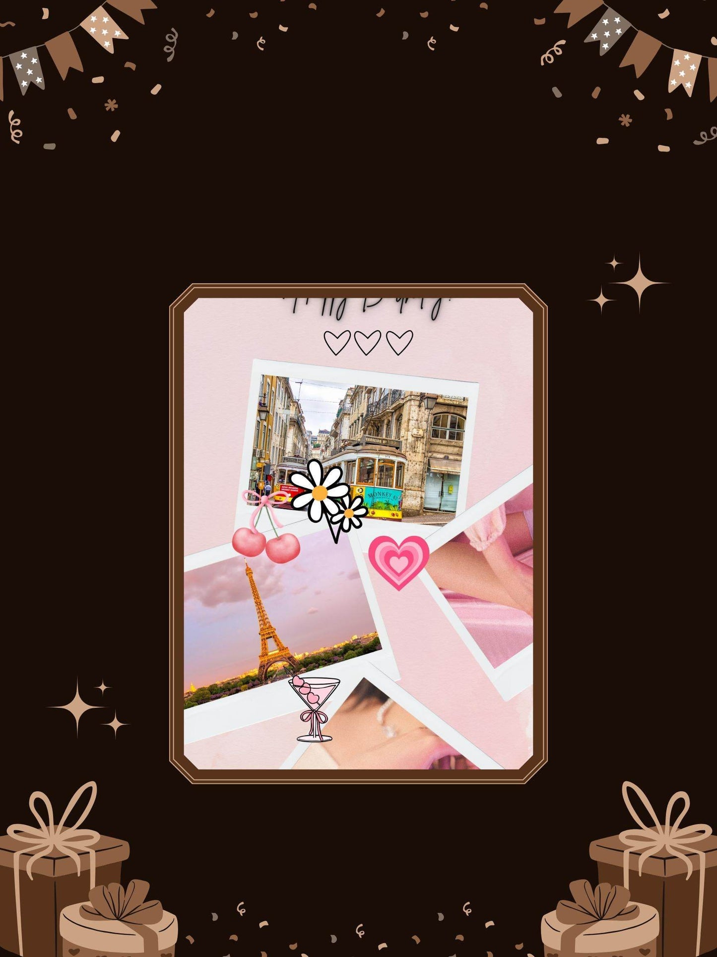 Aesthetic Birthday Instagram Story Template Digital product aesthetic-birthday-instagram-story-template-pink-photo-collage-black-frame-sparkles My Store