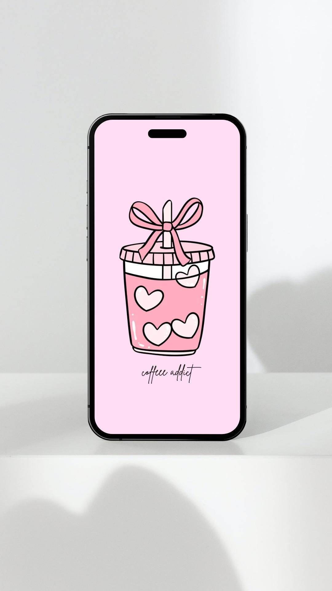 Aesthetic Coffee Wall Art Digital Download Digital product aesthetic-coffee-wall-art-digital-download-pink-coffee-cup-phone-screen My Store