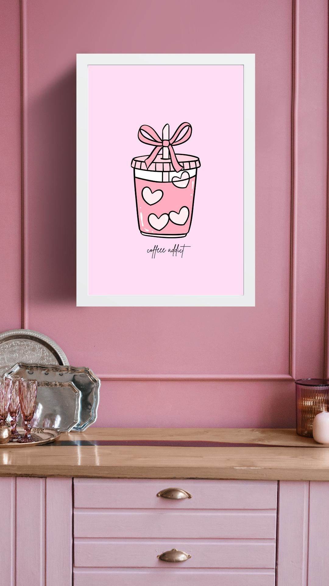 Aesthetic Coffee Wall Art Digital Download Digital product aesthetic-coffee-wall-art-digital-download-white-frame-pink-wall-decoration My Store