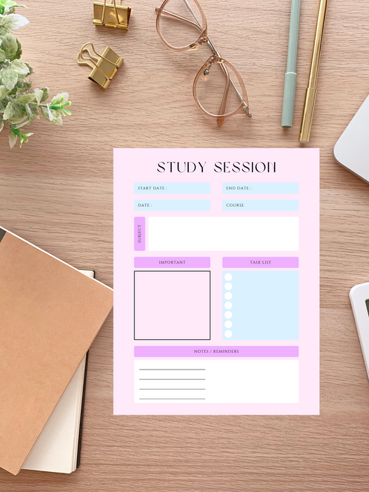 Aesthetic Digital Study Planner Template Digital product aesthetic-digital-study-planner-study-session-text-glasses-pens-wooden-desk GirlyDesignUS