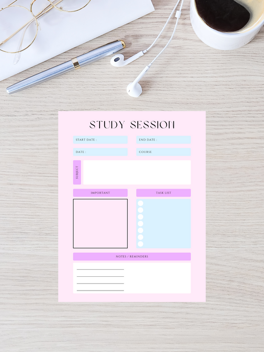Aesthetic Digital Study Planner Template Digital product aesthetic-digital-study-planner-study-session-text-gray-desk-pen-earphones GirlyDesignUS