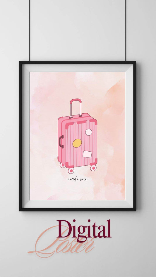 Aesthetic Digital Travel Poster Download Digital product aesthetic-digital-travel-poster-download-pink-suitcase-artwork My Store