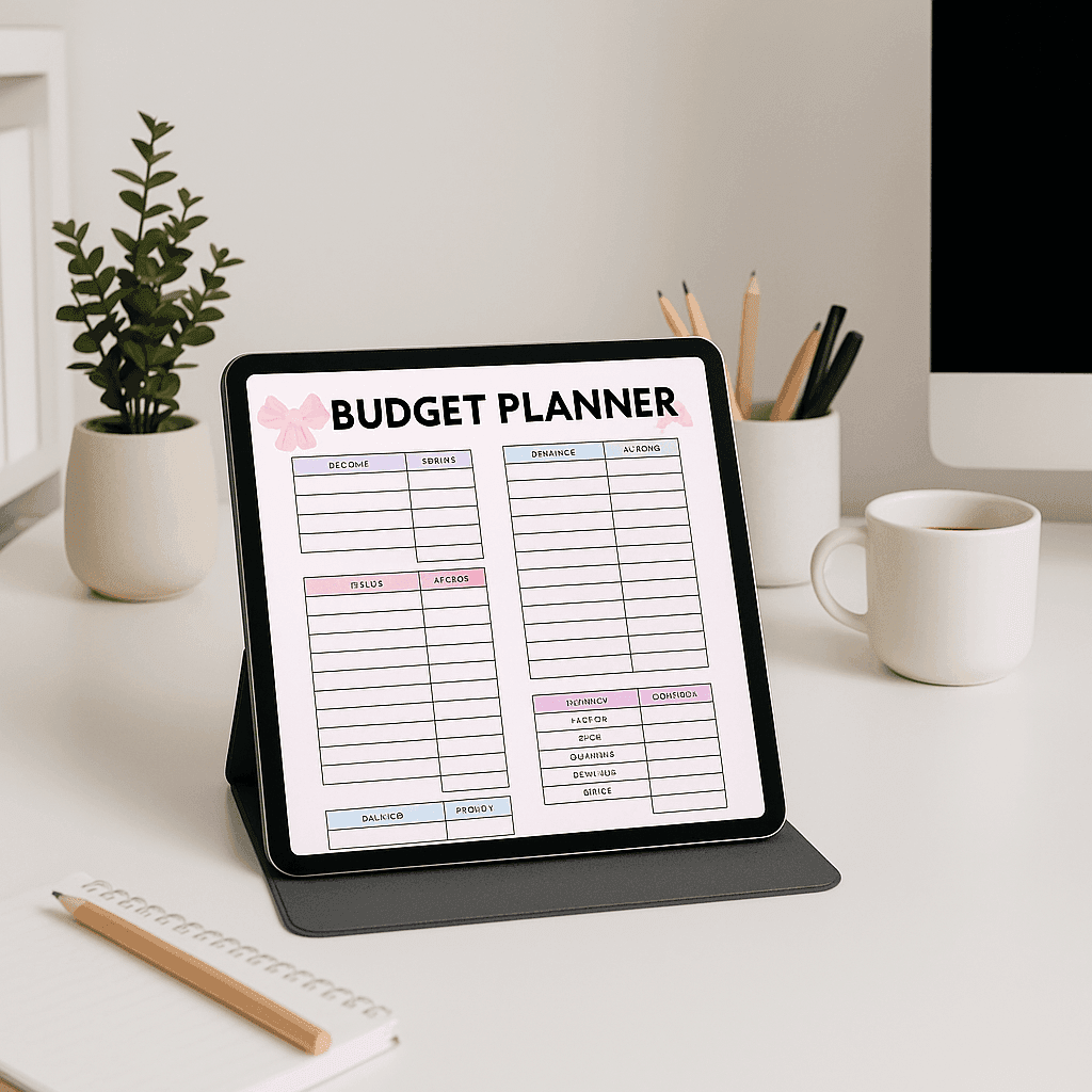 Aesthetic Income and Bill Organizer Digital Planner Digital product aesthetic-income-and-bill-organizer-budget-planner-ipad-on-desk GirlyDesignUS