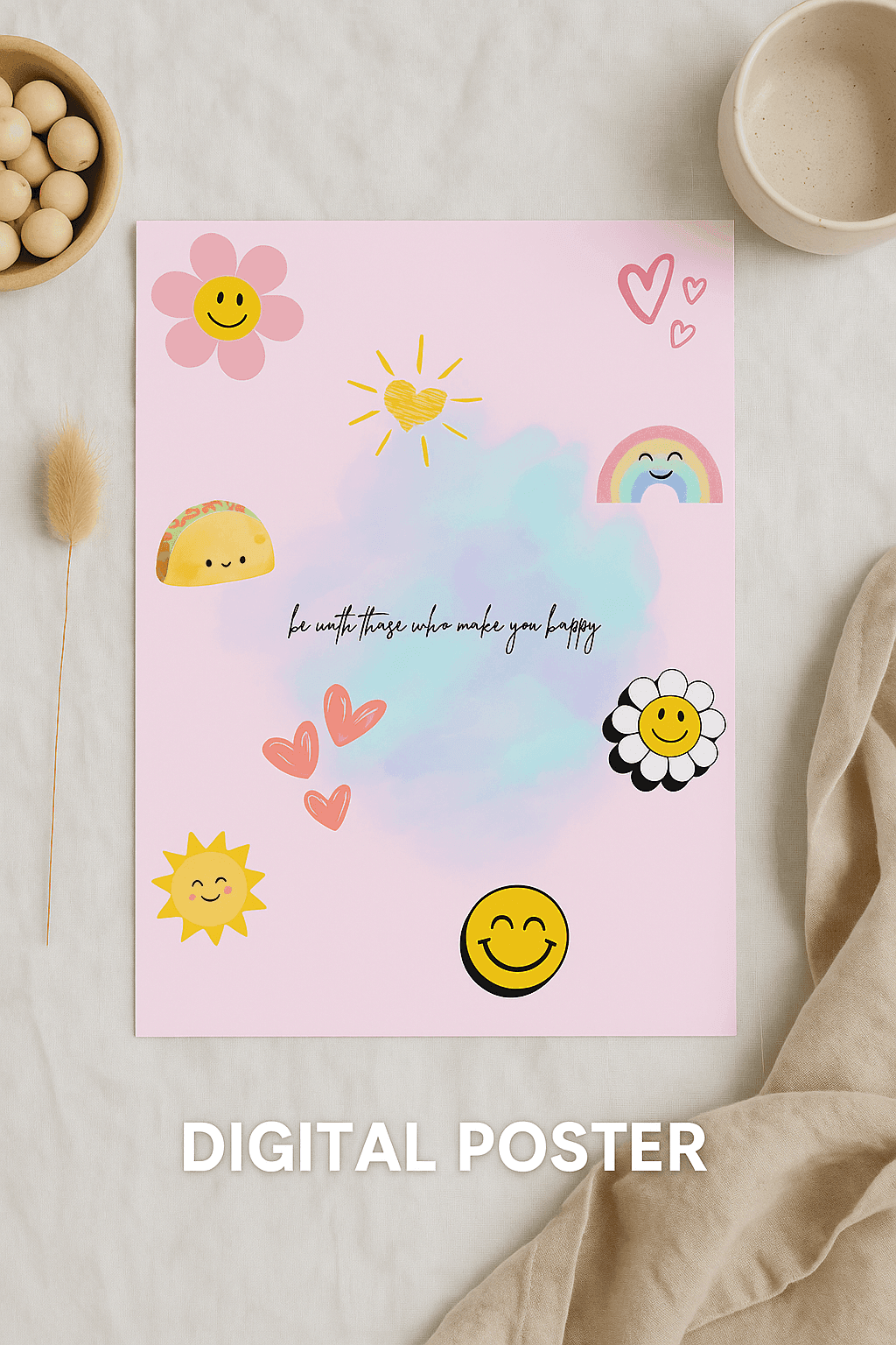 Aesthetic Inspirational Quote Print Digital Poster Digital product aesthetic-inspirational-quote-print-flatlay-rainbow-hearts-sun My Store
