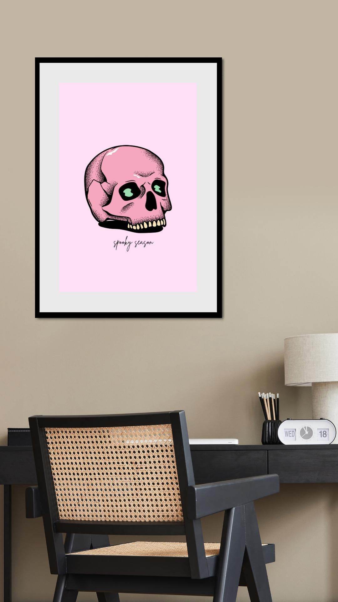 Aesthetic Skull Printable Download - Digital Art Digital product aesthetic-skull-printable-download-pink-skull-black-frame-office-wall My Store