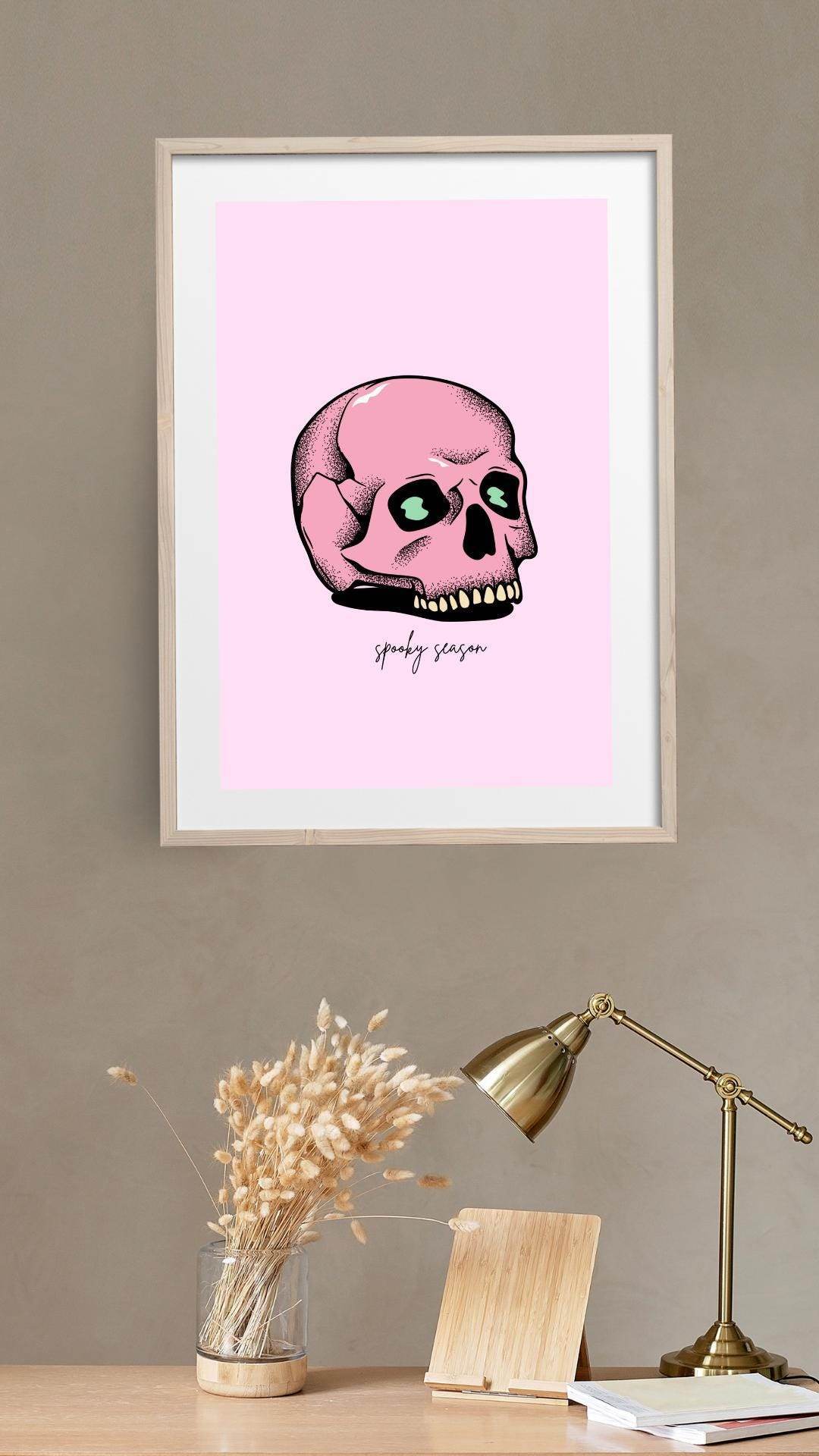 Aesthetic Skull Printable Download - Digital Art Digital product aesthetic-skull-printable-download-pink-skull-light-wood-frame My Store