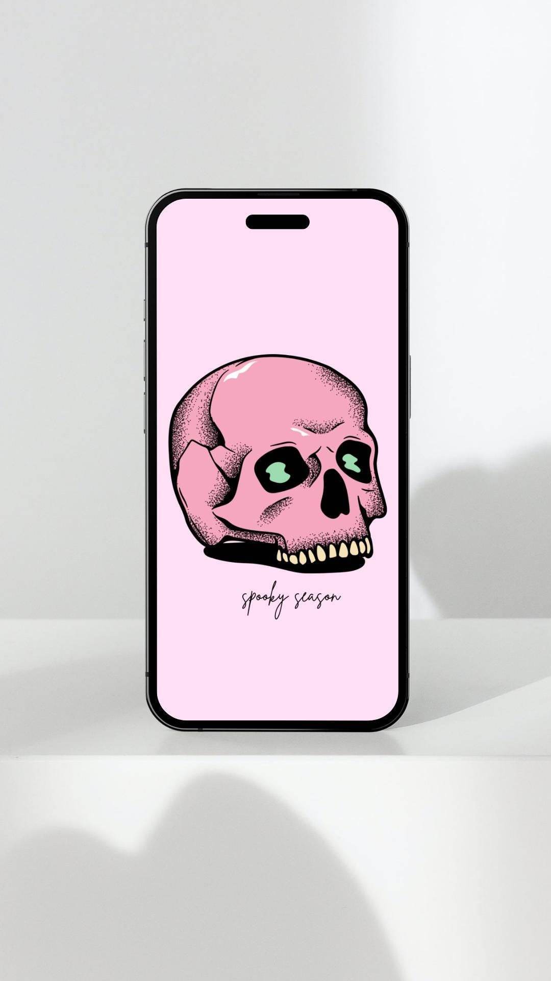 Aesthetic Skull Printable Download - Digital Art Digital product aesthetic-skull-printable-download-pink-skull-phone-wallpaper My Store