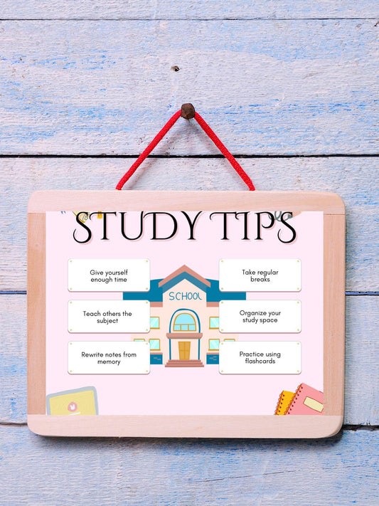 Aesthetic Study Tips Printable Digital School Poster Digital product agirlydesignus-aesthetic-study-tips-printable-hanging-wooden-board-blue-background My Store