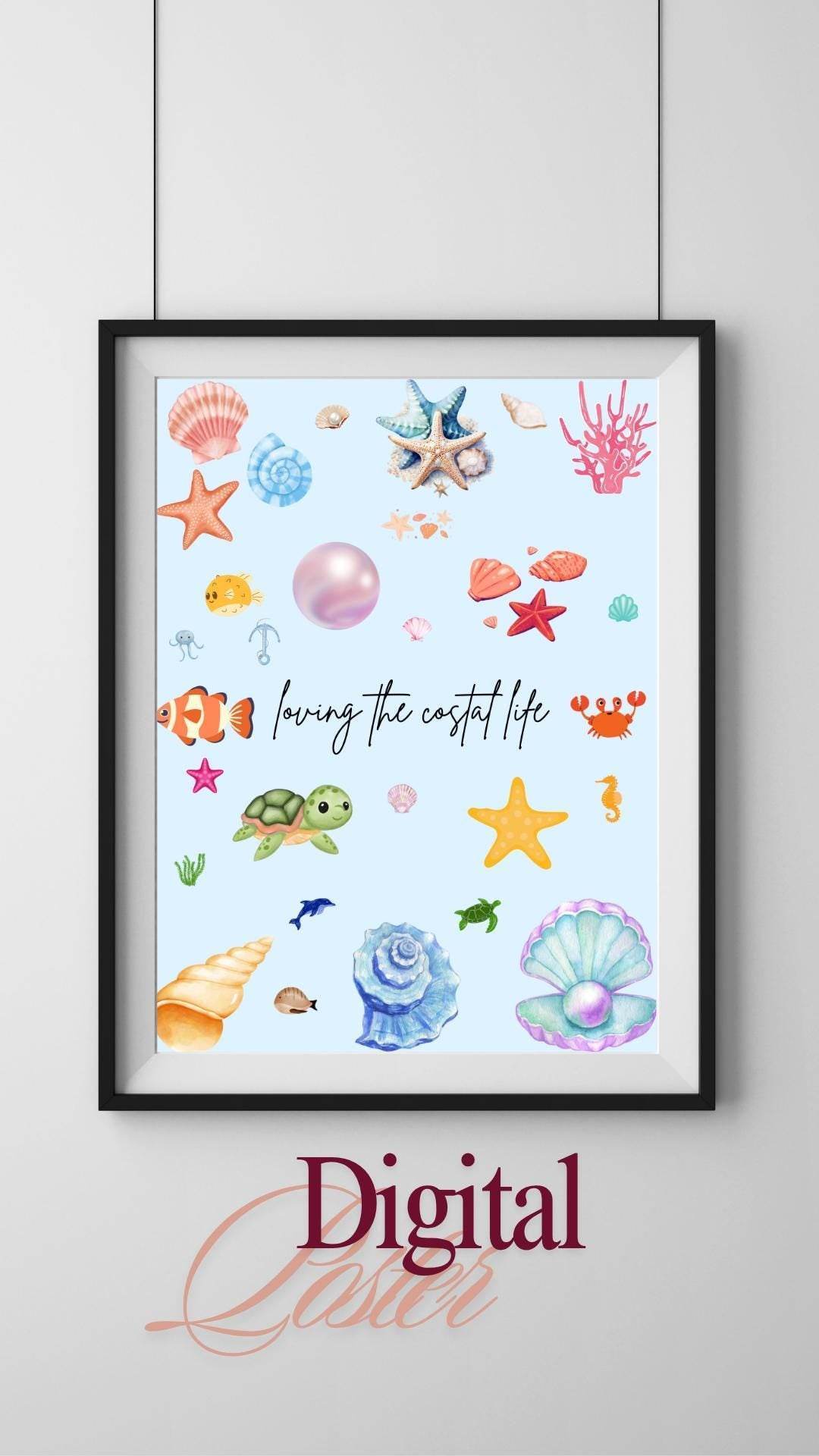 Beach Theme Ocean Decor Print Digital Download Digital product beach-theme-ocean-decor-print-colorful-seashells-stars My Store