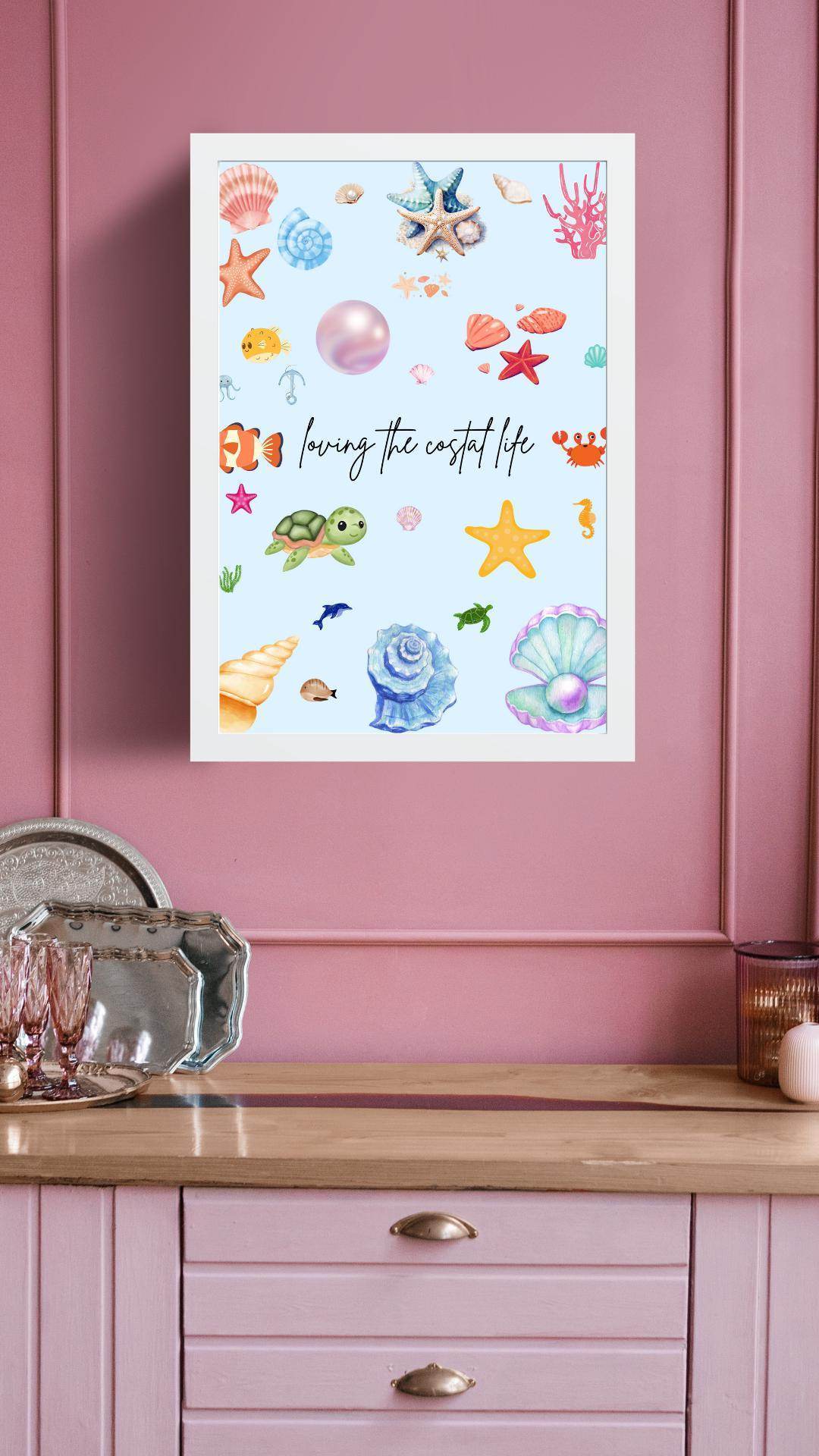 Beach Theme Ocean Decor Print Digital Download Digital product beach-theme-ocean-decor-print-pink-wall-background-decor My Store