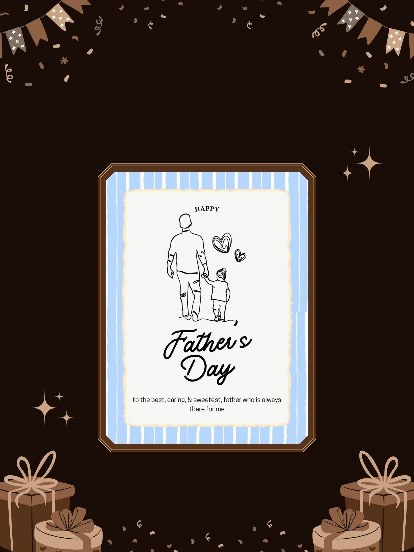 Best Dad Digital Greeting Card - Father's Day Digital product best-dad-digital-greeting-card-blue-striped-dark-brown-stars My Store