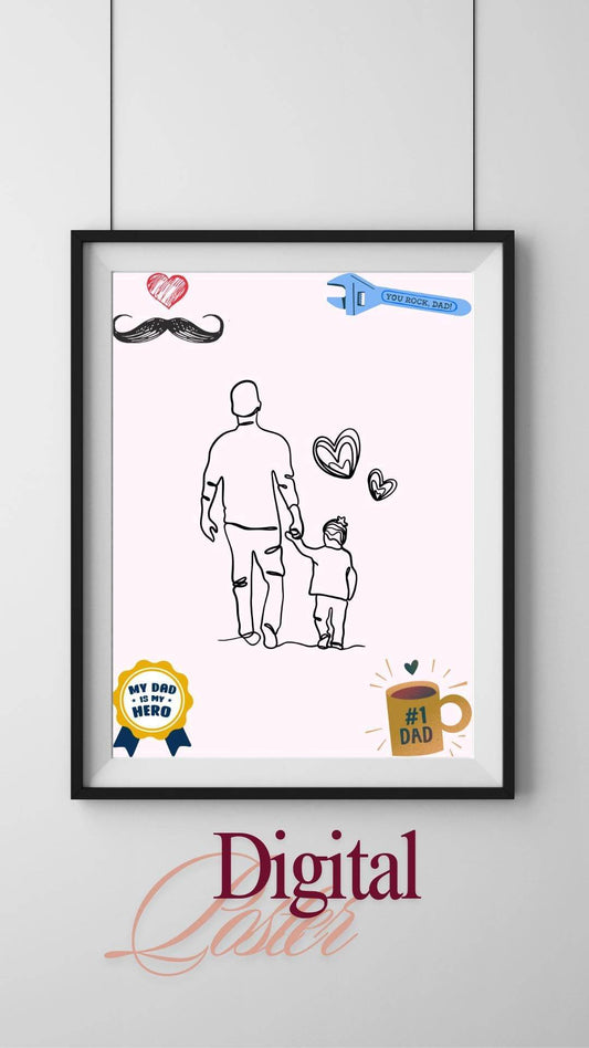 Best Dad Wall Art Download - Digital Gift Print Digital product best-dad-wall-art-download-man-child-illustration-frame My Store