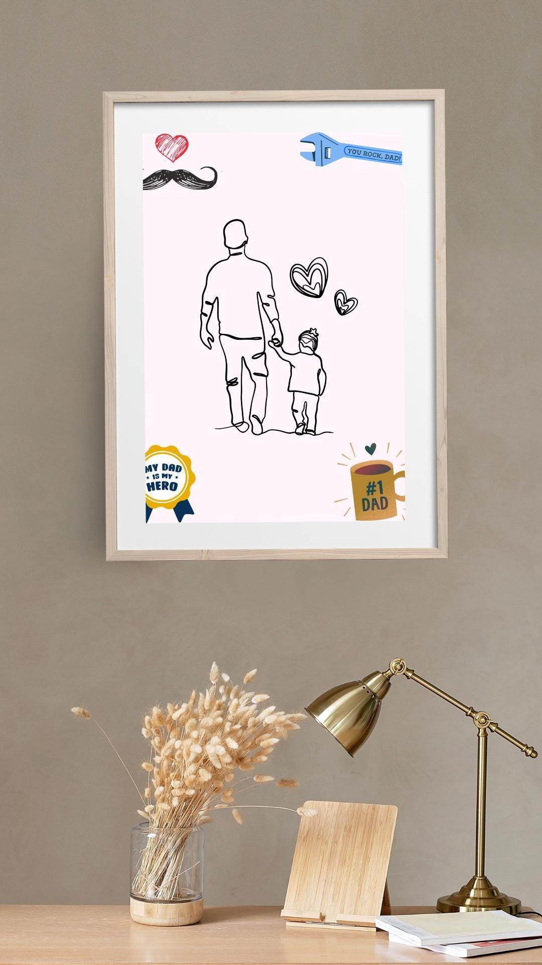 Best Dad Wall Art Download - Digital Gift Print Digital product best-dad-wall-art-download-wooden-frame-on-beige-wall My Store