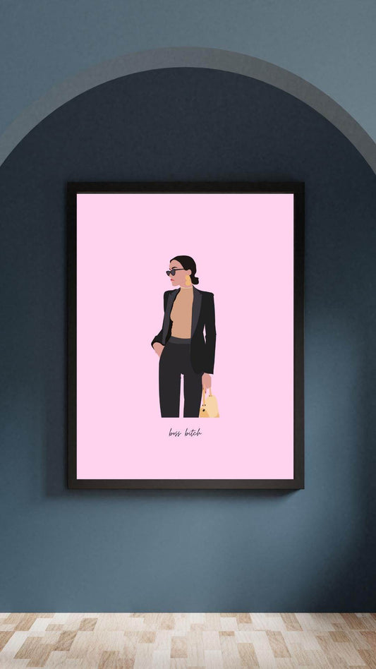 Boss Babe Wall Art Digital Download Print Digital product boss-babe-wall-art-digital-download-black-frame-dark-background My Store
