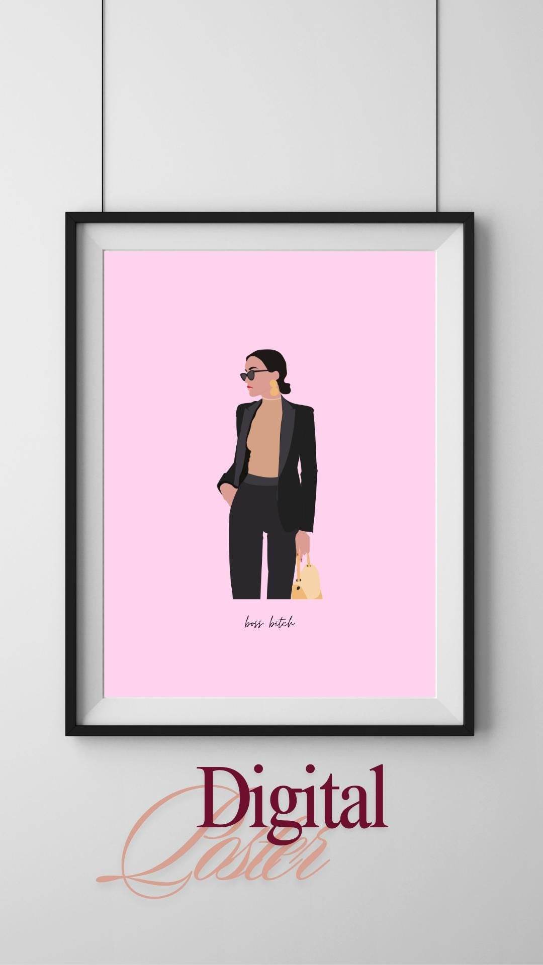 Boss Babe Wall Art Digital Download Print Digital product boss-babe-wall-art-digital-download-fashion-woman-pink-background My Store