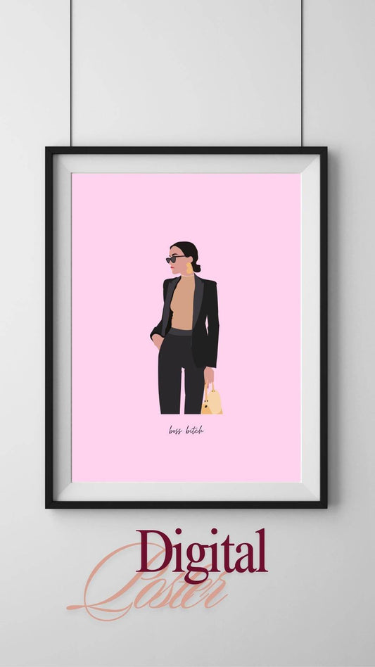 Boss Babe Wall Art Digital Download Print Digital product boss-babe-wall-art-digital-download-fashion-woman-pink-background My Store