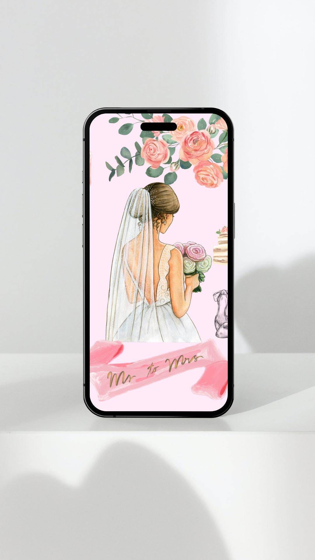 Bridal Shower Wall Art Digital Download Digital product bridal-shower-wall-art-bride-illustration-on-phone My Store